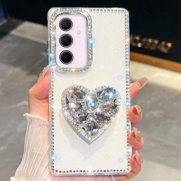 For Samsung Galaxy A35 5G Diamond Glitter Gemstone Heart Holder Phone Case