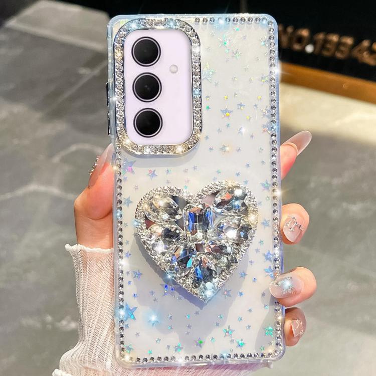 For Samsung Galaxy A35 5G Diamond Glitter Gemstone Heart Holder Phone Case