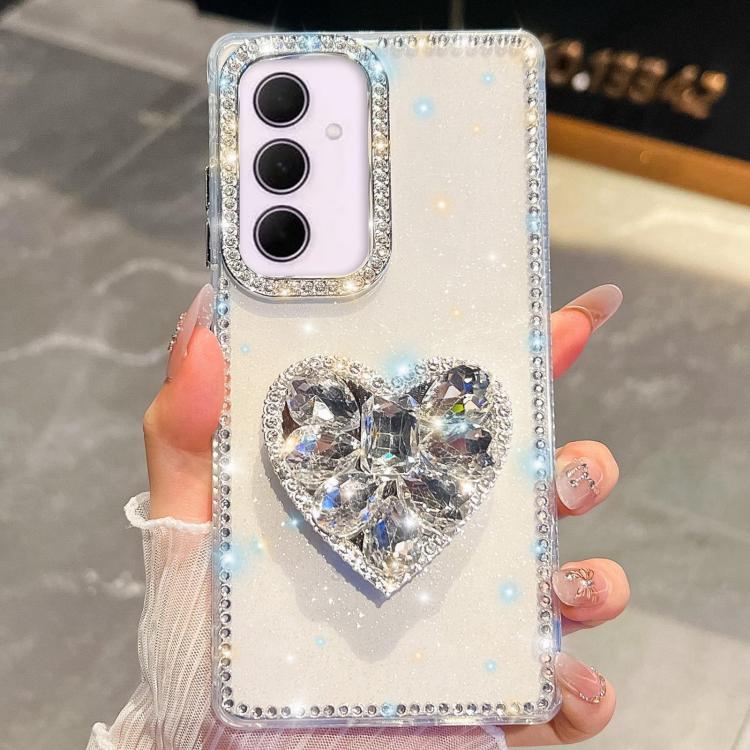 For Samsung Galaxy A35 5G Diamond Glitter Gemstone Heart Holder Phone Case