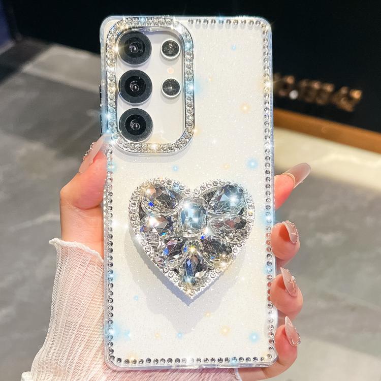 For Samsung Galaxy S24 Ultra 5G Diamond Glitter Gemstone Heart Holder Phone Case