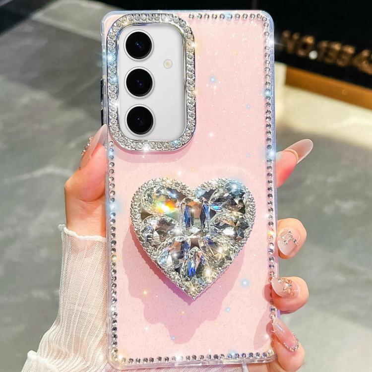 For Samsung Galaxy S24+ 5G Diamond Glitter Gemstone Heart Holder Phone Case