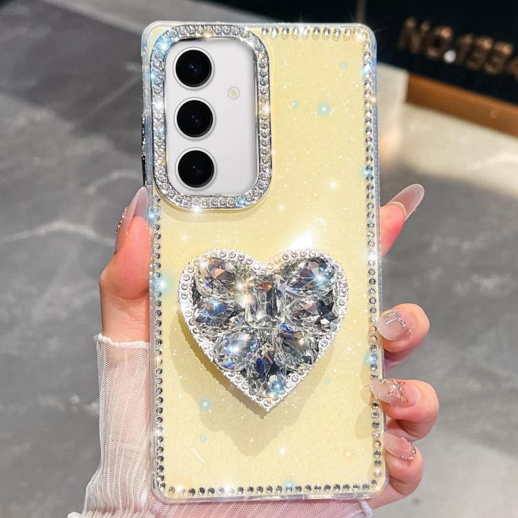 For Samsung Galaxy S24+ 5G Diamond Glitter Gemstone Heart Holder Phone Case