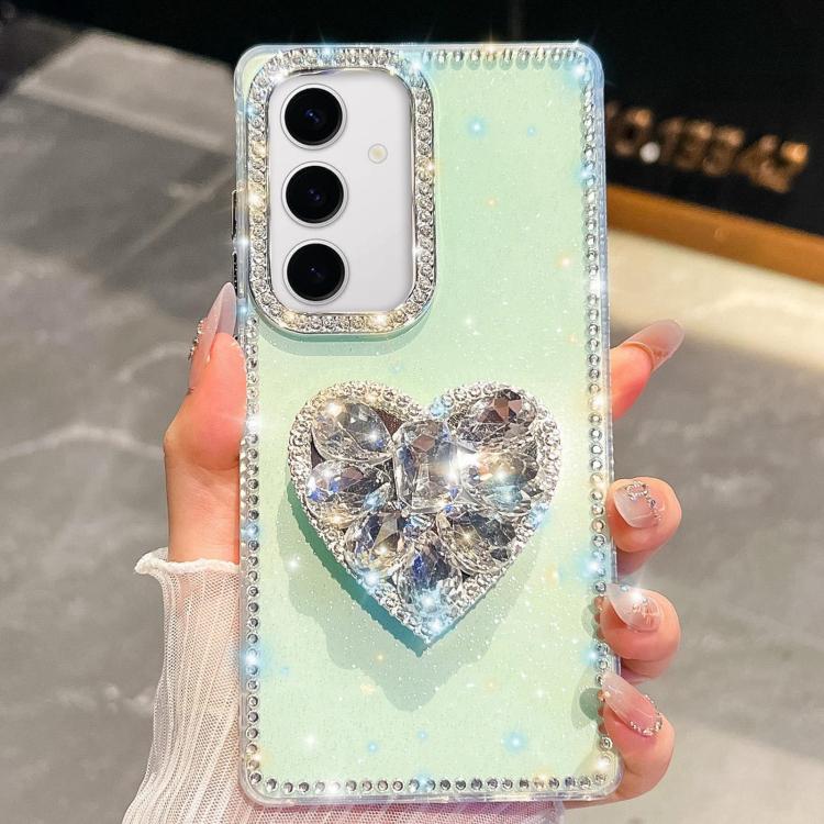 For Samsung Galaxy S24+ 5G Diamond Glitter Gemstone Heart Holder Phone Case