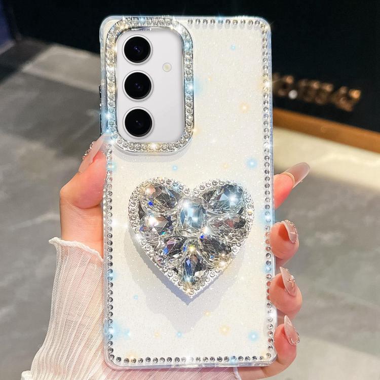 For Samsung Galaxy S24+ 5G Diamond Glitter Gemstone Heart Holder Phone Case