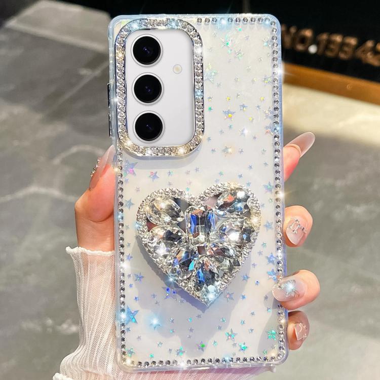 For Samsung Galaxy S24+ 5G Diamond Glitter Gemstone Heart Holder Phone Case