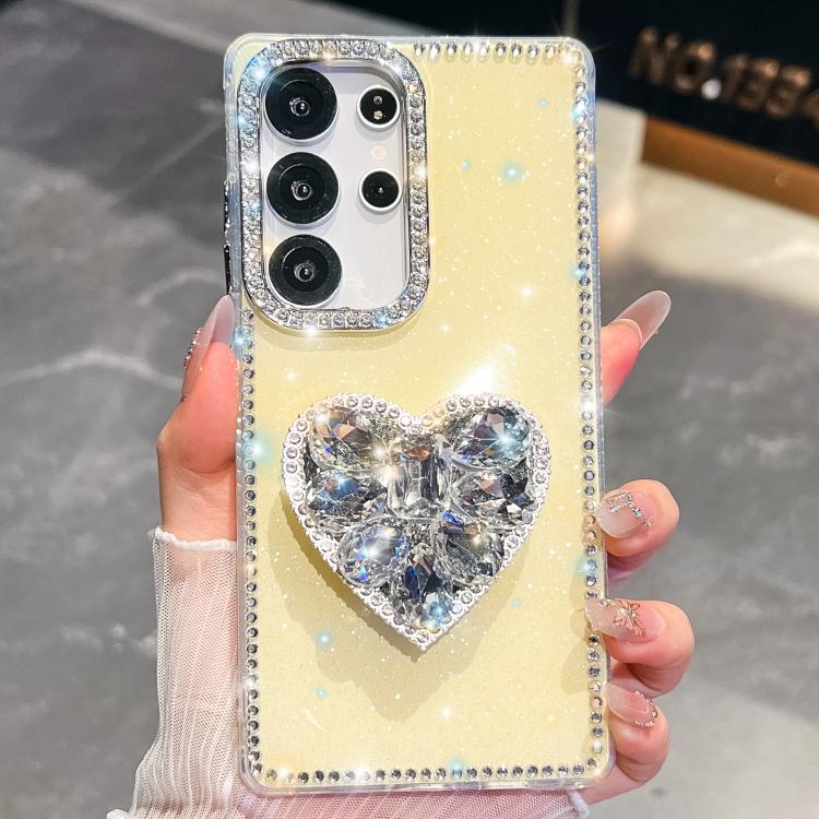 For Samsung Galaxy S23 Ultra 5G Diamond Glitter Gemstone Heart Holder Phone Case