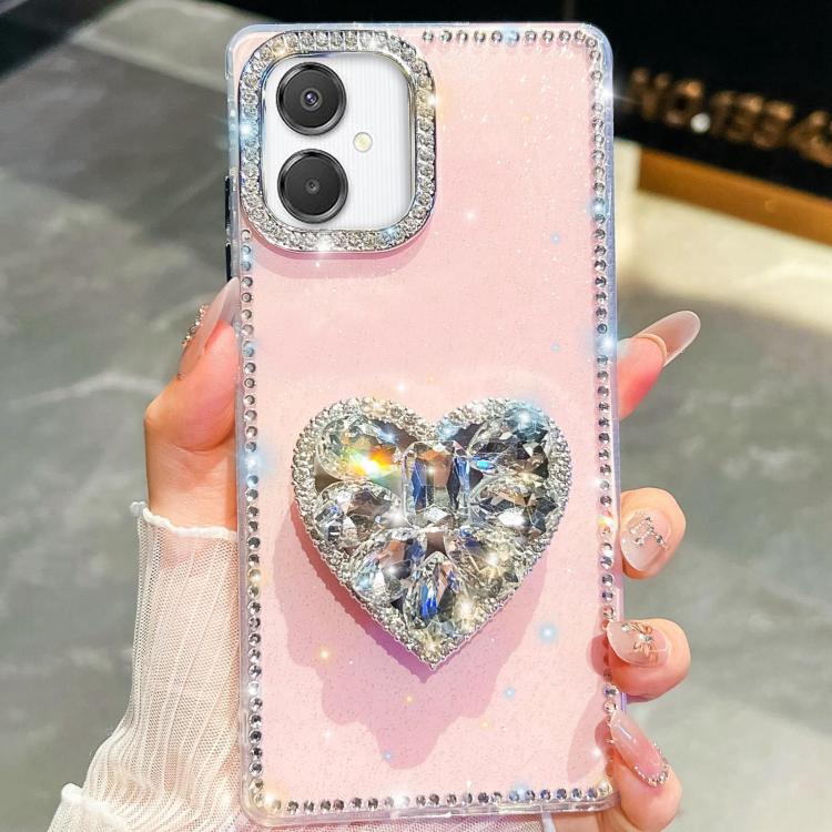 For Samsung Galaxy A07 5G Diamond Glitter Gemstone Heart Holder Phone Case