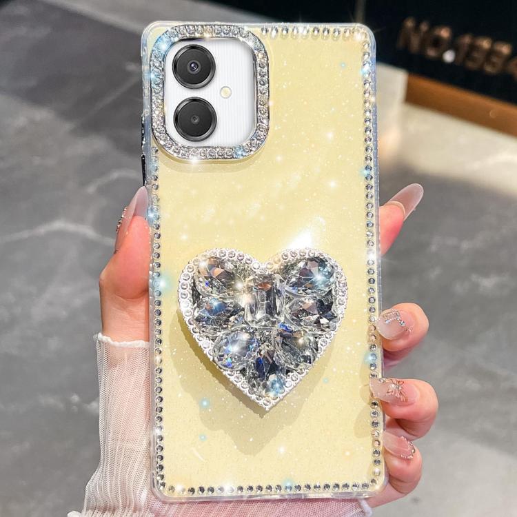 For Samsung Galaxy A07 5G Diamond Glitter Gemstone Heart Holder Phone Case