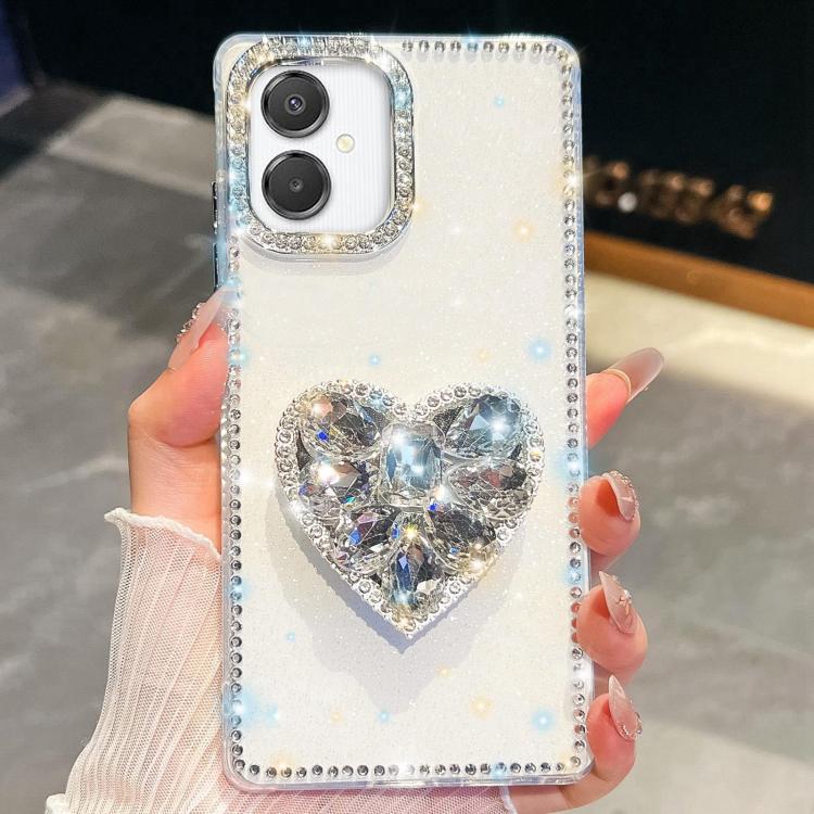 For Samsung Galaxy A07 5G Diamond Glitter Gemstone Heart Holder Phone Case