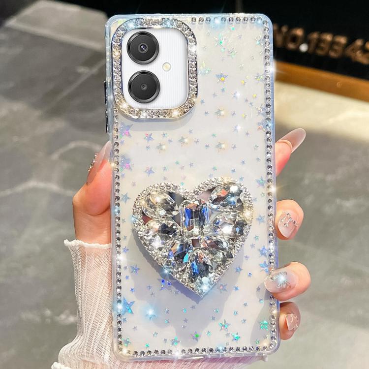 For Samsung Galaxy A07 5G Diamond Glitter Gemstone Heart Holder Phone Case