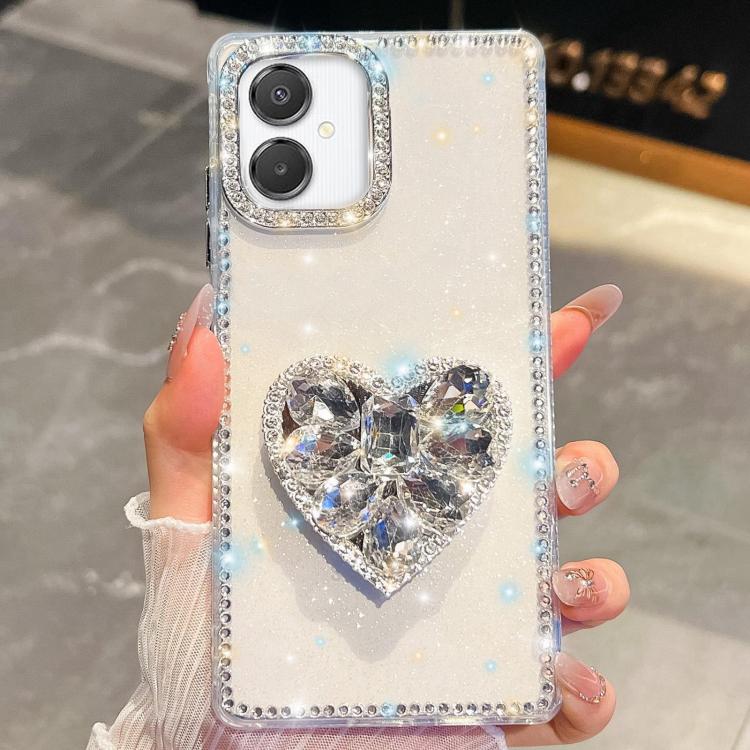 For Samsung Galaxy A07 5G Diamond Glitter Gemstone Heart Holder Phone Case