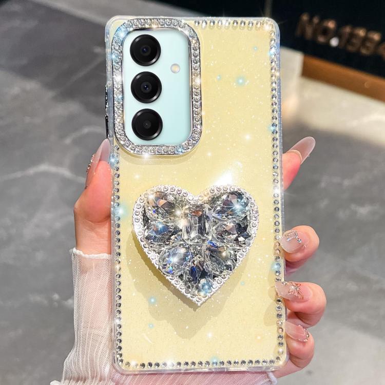 For Samsung Galaxy A17 5G Diamond Glitter Gemstone Heart Holder Phone Case