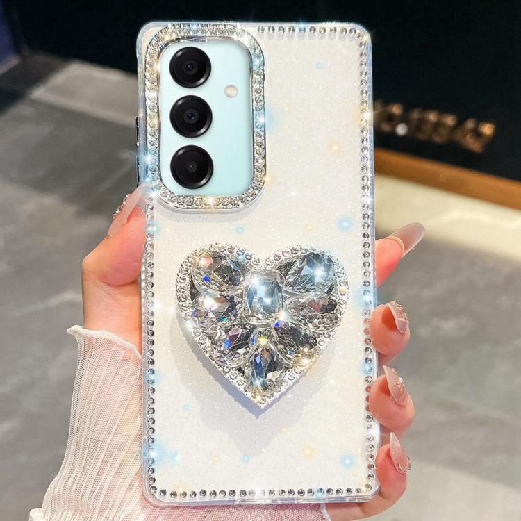 For Samsung Galaxy A17 5G Diamond Glitter Gemstone Heart Holder Phone Case