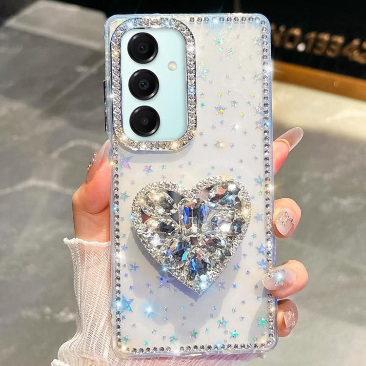 For Samsung Galaxy A17 5G Diamond Glitter Gemstone Heart Holder Phone Case