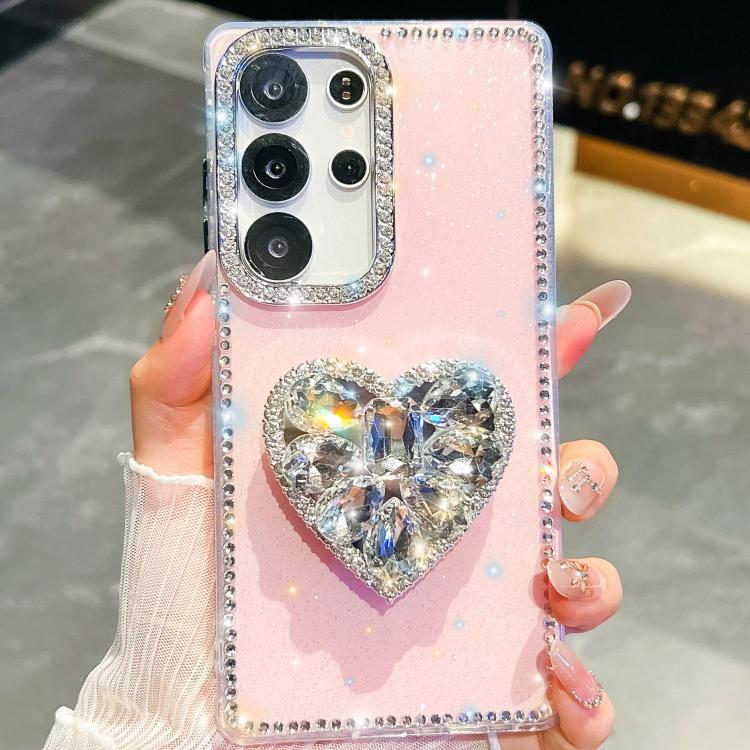 For Samsung Galaxy S26 Ultra 5G Diamond Glitter Gemstone Heart Holder Phone Case