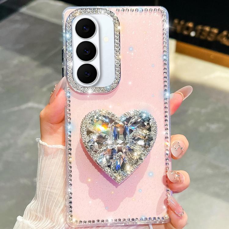 For Samsung Galaxy S26+ 5G Diamond Glitter Gemstone Heart Holder Phone Case