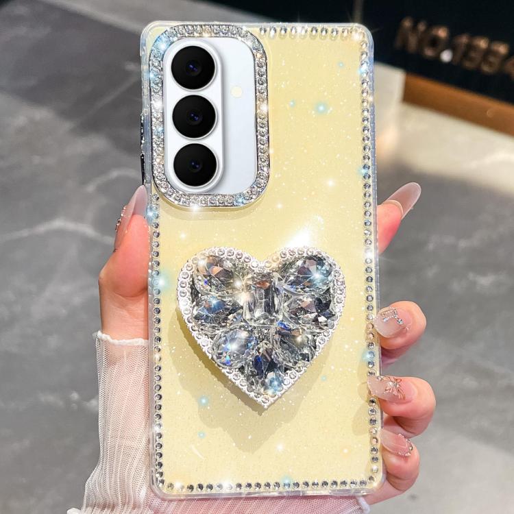 For Samsung Galaxy S26+ 5G Diamond Glitter Gemstone Heart Holder Phone Case