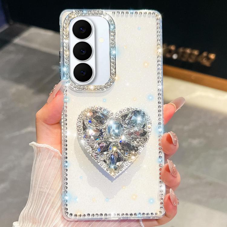 For Samsung Galaxy S26+ 5G Diamond Glitter Gemstone Heart Holder Phone Case
