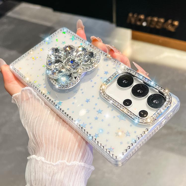 For Samsung Galaxy A56 5G Diamond Glitter Gemstone Heart Holder Phone Case