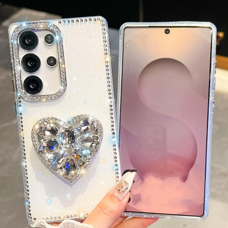 For Samsung Galaxy A56 5G Diamond Glitter Gemstone Heart Holder Phone Case