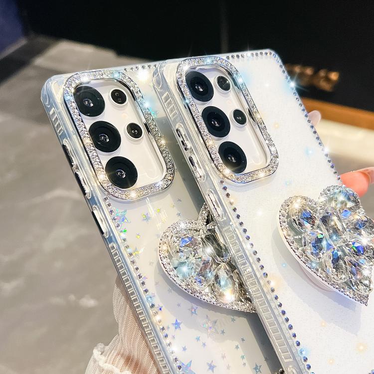 For Samsung Galaxy A56 5G Diamond Glitter Gemstone Heart Holder Phone Case