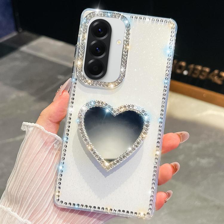 For Samsung Galaxy A56 5G Diamond Glitter Mirror Heart Holder Phone Case