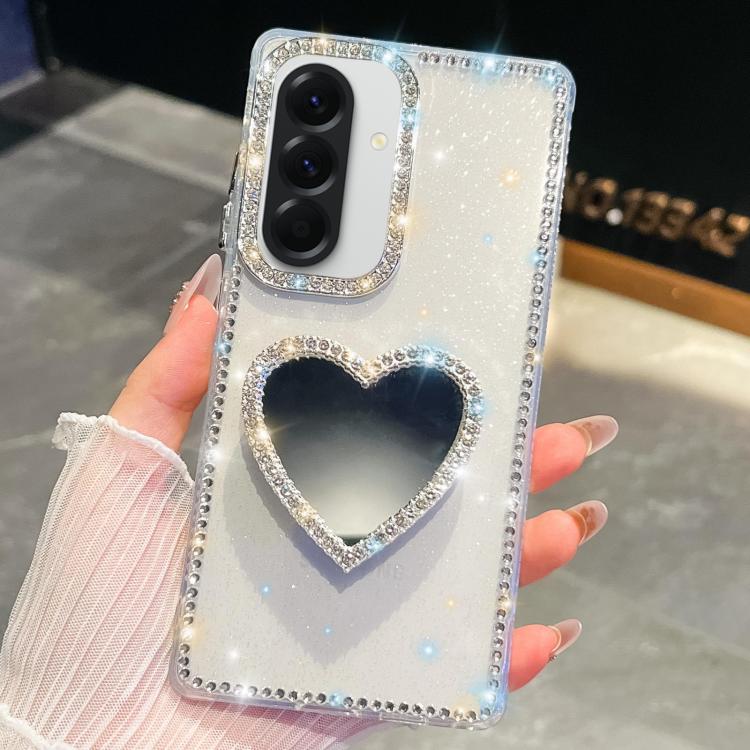 For Samsung Galaxy A26 5G Diamond Glitter Mirror Heart Holder Phone Case