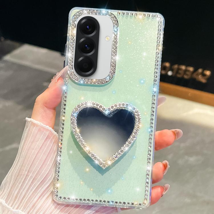 For Samsung Galaxy A36 5G Diamond Glitter Mirror Heart Holder Phone Case