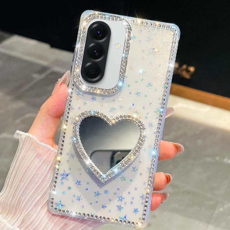 For Samsung Galaxy A36 5G Diamond Glitter Mirror Heart Holder Phone Case