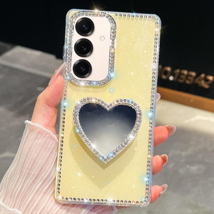 For Samsung Galaxy S25+ 5G Diamond Glitter Mirror Heart Holder Phone Case