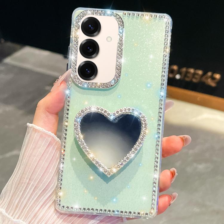 For Samsung Galaxy S25+ 5G Diamond Glitter Mirror Heart Holder Phone Case