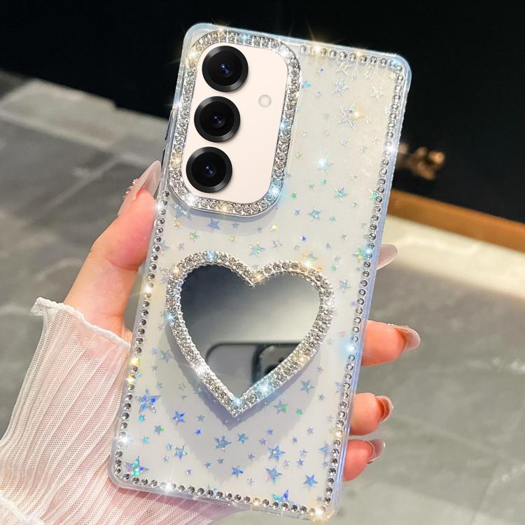 For Samsung Galaxy S25+ 5G Diamond Glitter Mirror Heart Holder Phone Case