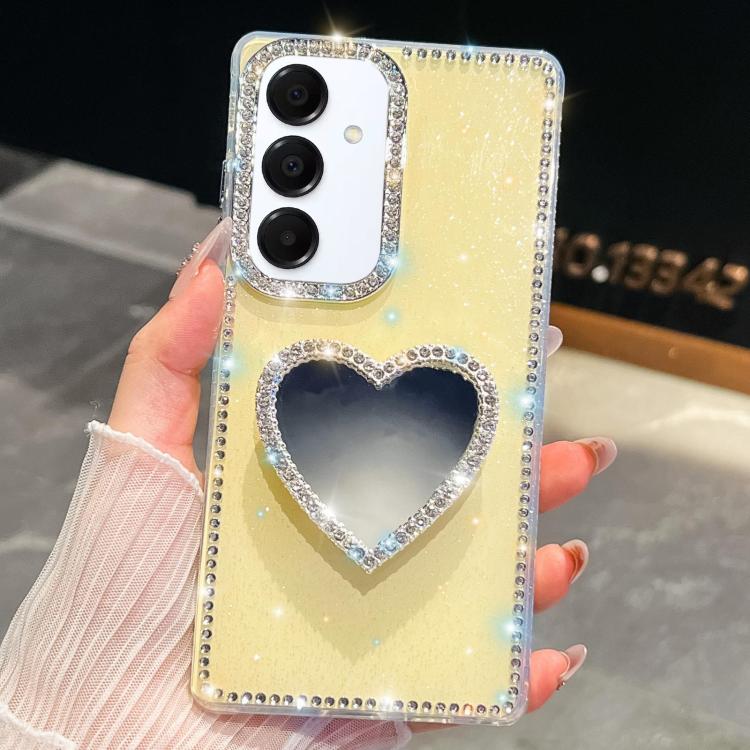 For Samsung Galaxy A16 5G Diamond Glitter Mirror Heart Holder Phone Case