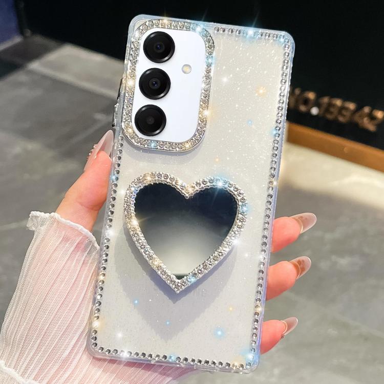 For Samsung Galaxy A16 5G Diamond Glitter Mirror Heart Holder Phone Case