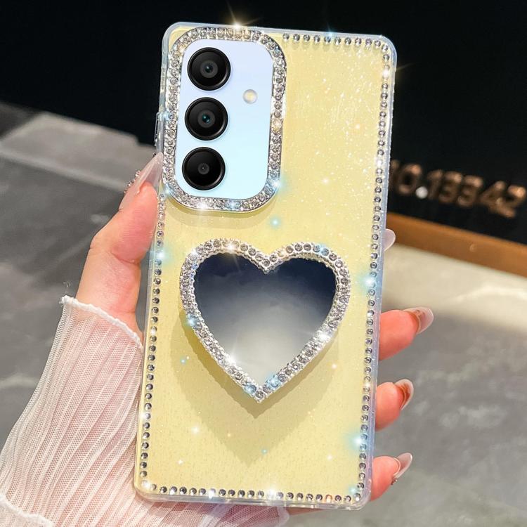 For Samsung Galaxy A15 5G Diamond Glitter Mirror Heart Holder Phone Case