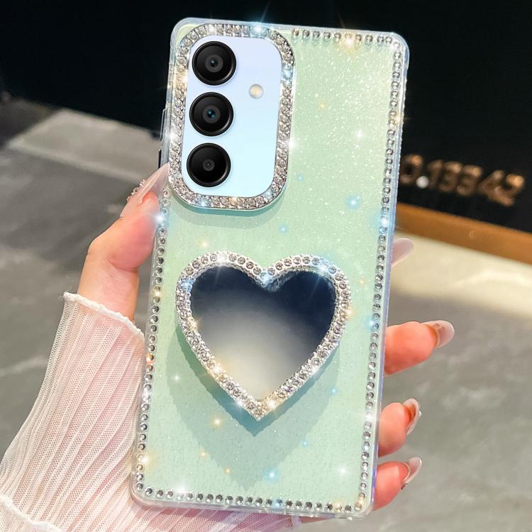 For Samsung Galaxy A15 5G Diamond Glitter Mirror Heart Holder Phone Case