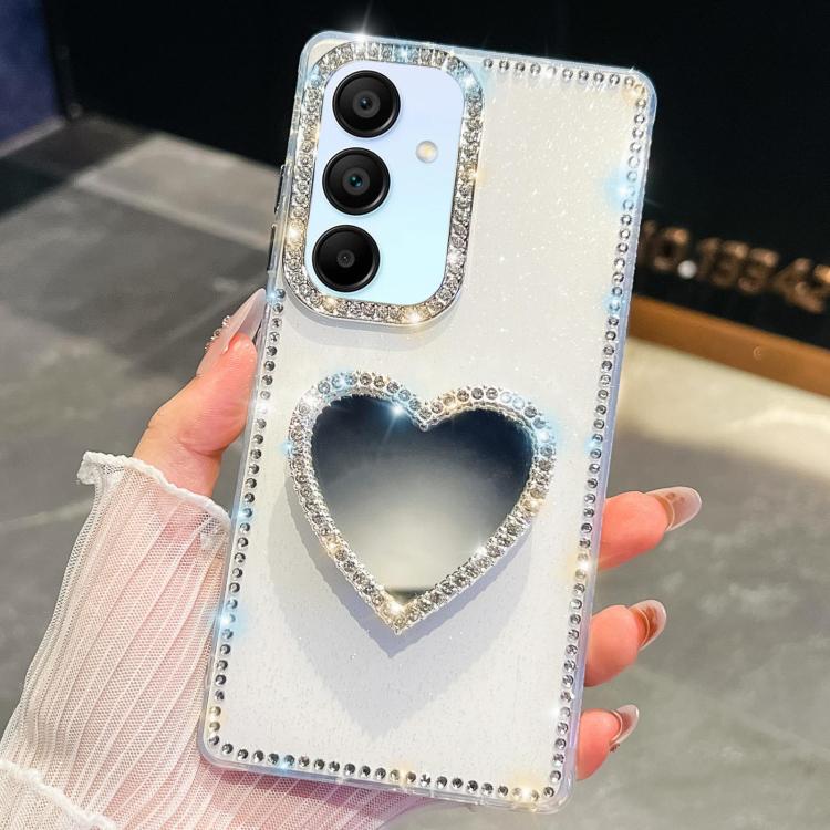 For Samsung Galaxy A15 5G Diamond Glitter Mirror Heart Holder Phone Case