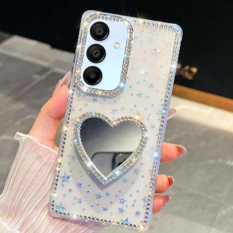 For Samsung Galaxy A15 5G Diamond Glitter Mirror Heart Holder Phone Case