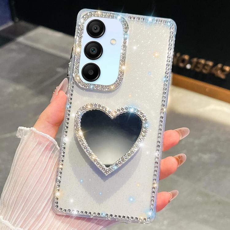 For Samsung Galaxy A15 5G Diamond Glitter Mirror Heart Holder Phone Case