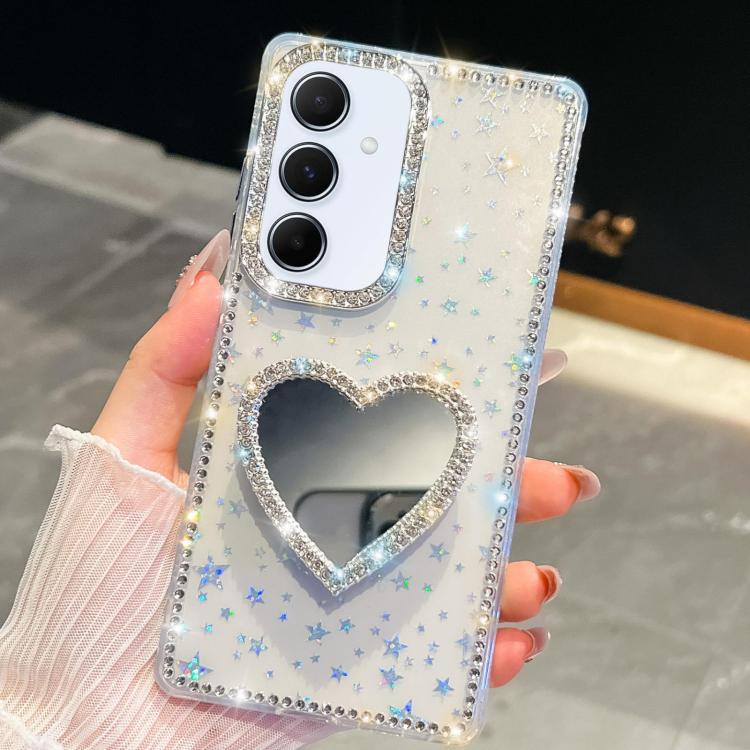 For Samsung Galaxy A55 5G Diamond Glitter Mirror Heart Holder Phone Case