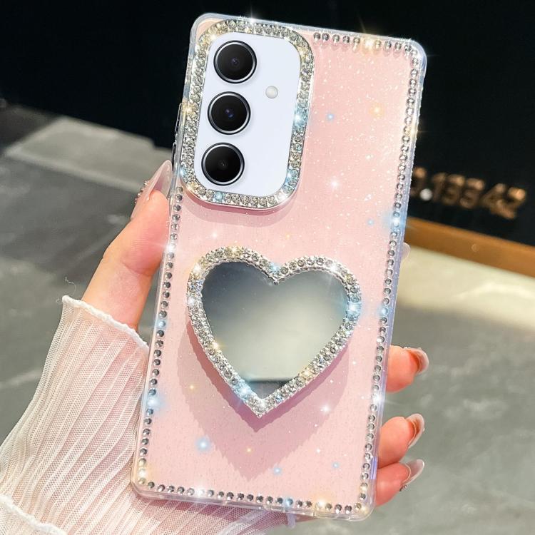 For Samsung Galaxy A35 5G Diamond Glitter Mirror Heart Holder Phone Case