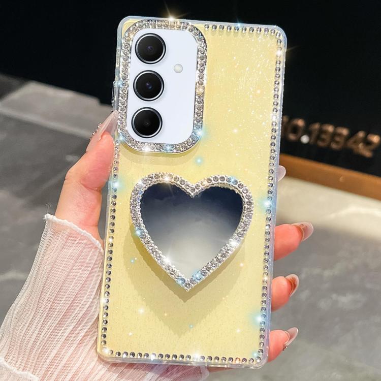 For Samsung Galaxy A35 5G Diamond Glitter Mirror Heart Holder Phone Case