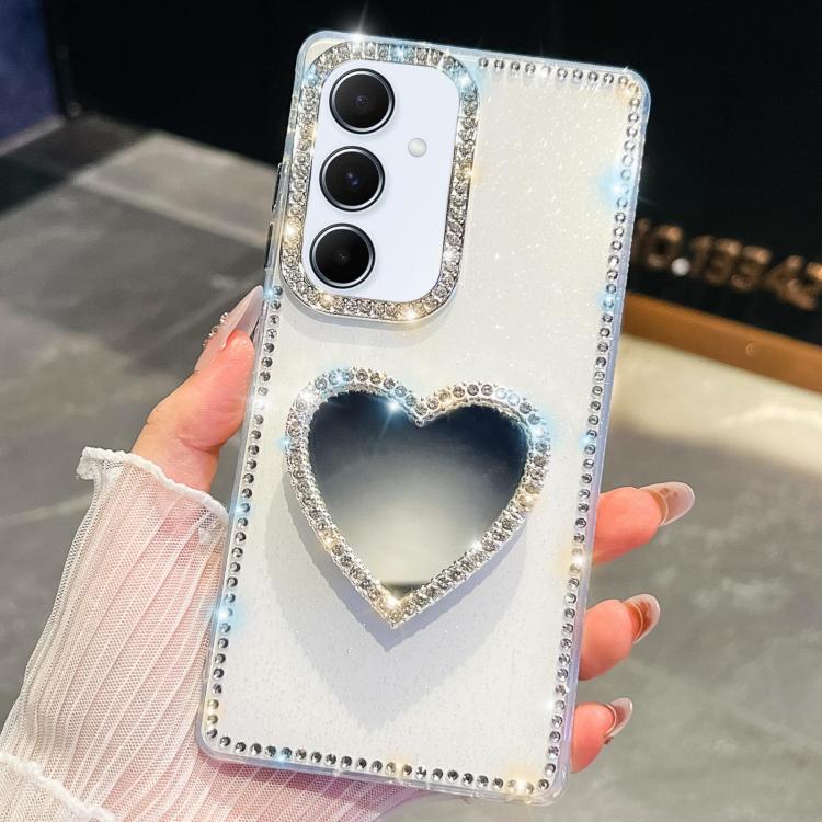 For Samsung Galaxy A35 5G Diamond Glitter Mirror Heart Holder Phone Case