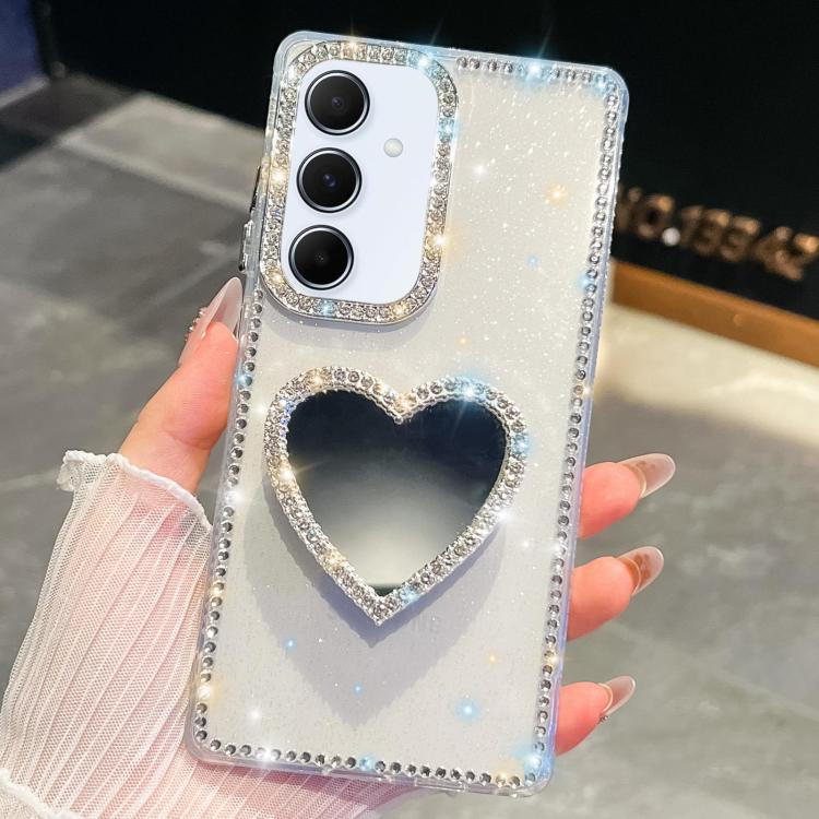 For Samsung Galaxy A35 5G Diamond Glitter Mirror Heart Holder Phone Case