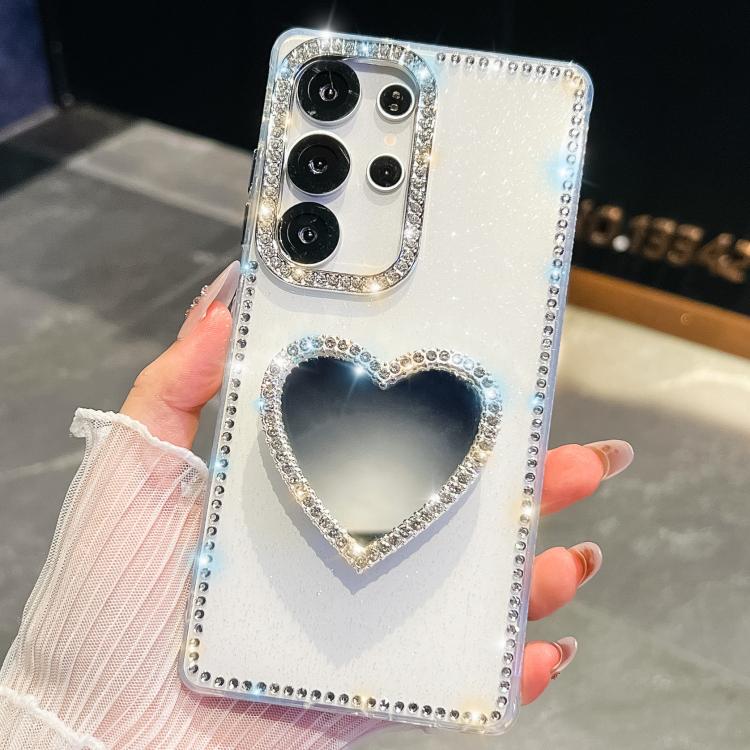 For Samsung Galaxy S24 Ultra 5G Diamond Glitter Mirror Heart Holder Phone Case