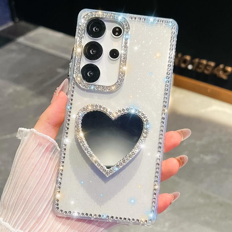 For Samsung Galaxy S24 Ultra 5G Diamond Glitter Mirror Heart Holder Phone Case