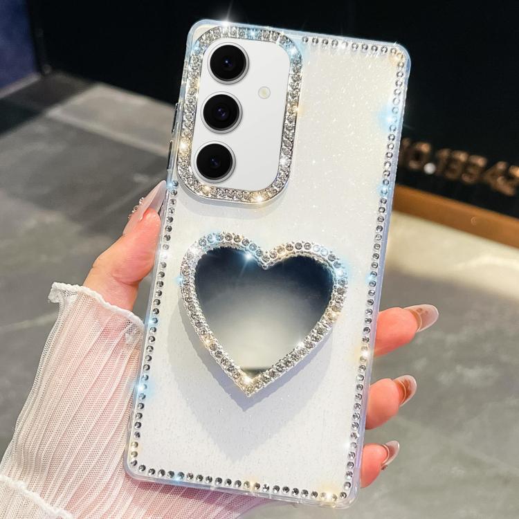 For Samsung Galaxy S24 5G Diamond Glitter Mirror Heart Holder Phone Case