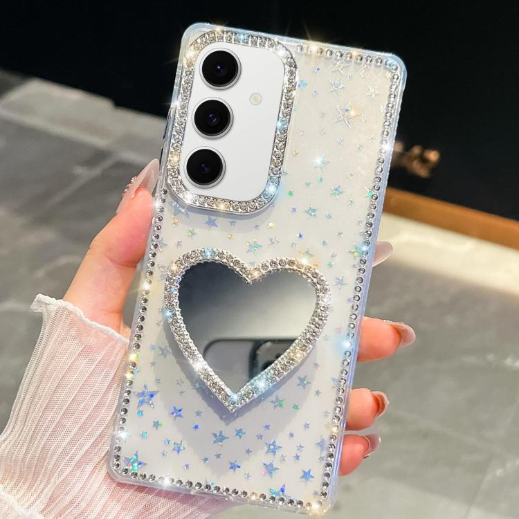 For Samsung Galaxy S24 5G Diamond Glitter Mirror Heart Holder Phone Case