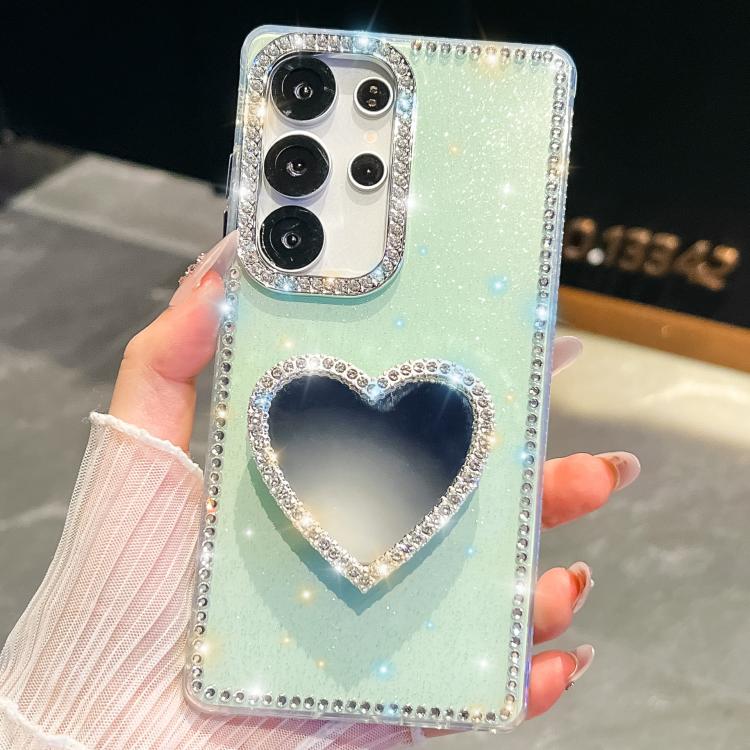 For Samsung Galaxy S23 Ultra 5G Diamond Glitter Mirror Heart Holder Phone Case