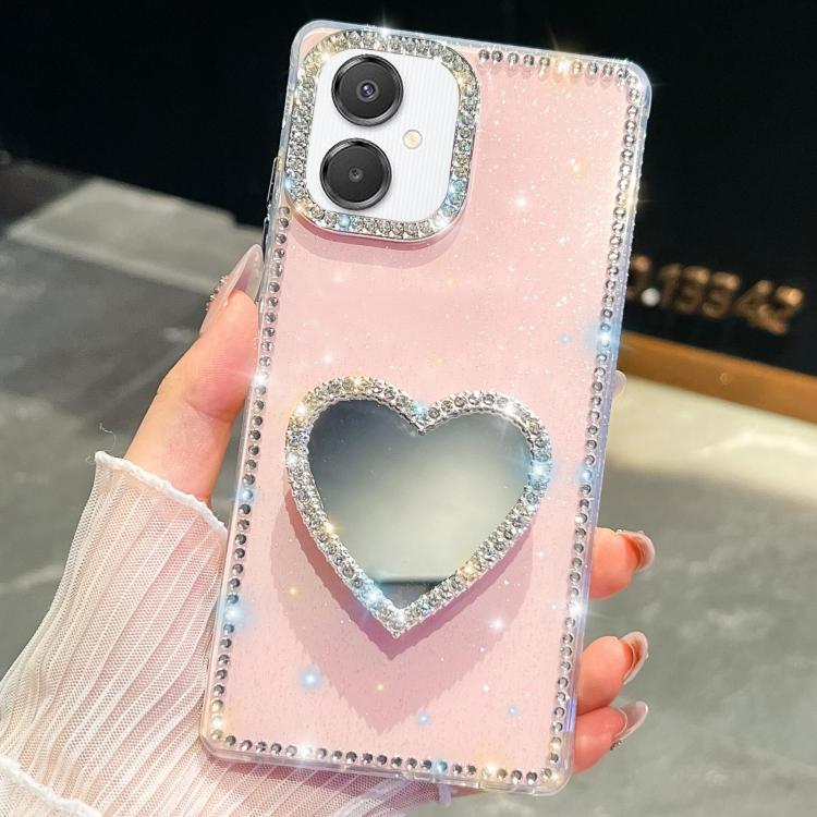 For Samsung Galaxy A07 5G Diamond Glitter Mirror Heart Holder Phone Case
